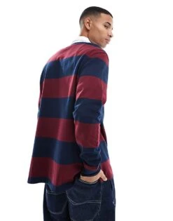 Tommy Jeans Stripe Rugby Top In Navy And Burgundy For Men Rouge/navy -Tommy Hilfiger Store 206859796 4
