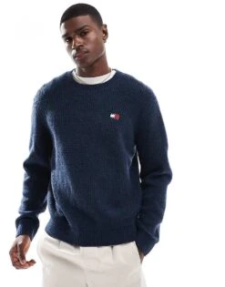 Tommy Jeans Waffle Jumper In Off Navy For Men