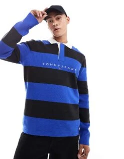Tommy Jeans Striped Rugby Jumper In Blue And Black For Men Bright Blue -Tommy Hilfiger Store 206859930 1 brightblue 1