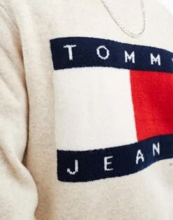 Tommy Jeans Large Flag Logo Jumper In Off White Melange For Men Newsprint Melange -Tommy Hilfiger Store 206859993 4