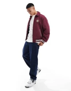 Tommy Jeans Crest Cord Letterman Jacket In Burgundy For Men Deep Rouge