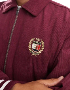 Tommy Jeans Crest Cord Letterman Jacket In Burgundy For Men Deep Rouge -Tommy Hilfiger Store 206860037 3