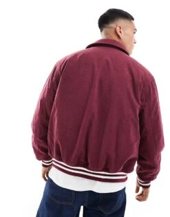 Tommy Jeans Crest Cord Letterman Jacket In Burgundy For Men Deep Rouge -Tommy Hilfiger Store 206860037 4