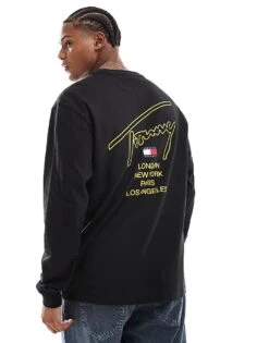 Tommy Jeans Signature Back Print Long Sleeve T-shirt In Black For Men