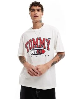 Tommy Jeans Retro Varsity Logo T-shirt In White For Men Ancient White