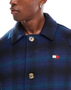 Tommy Jeans Long Wool Coat In Navy Check For Men Blue -Tommy Hilfiger Store 206860138 3