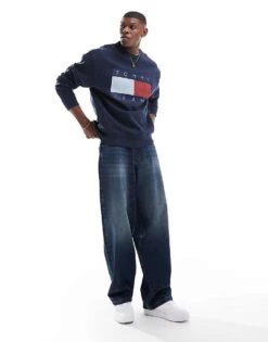Tommy Jeans Large Flag Logo Sweatshirt In Navy For Men -Tommy Hilfiger Store 206860139 3