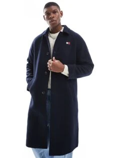 Tommy Jeans Long Wool Coat In Navy For Men Dark Night Navy -Tommy Hilfiger Store 206860219 2