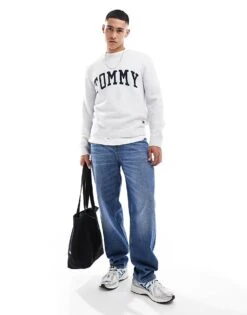 Tommy Jeans Boucle Varsity Jumper In Light Grey For Men Silver Grey -Tommy Hilfiger Store 206860271 3