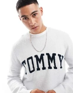 Tommy Jeans Boucle Varsity Jumper In Light Grey For Men Silver Grey -Tommy Hilfiger Store 206860271 4
