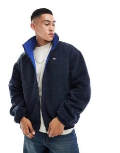 Tommy Jeans Reversible Teddy Jacket In Blue Colourblock For Men Bright Blue Multi -Tommy Hilfiger Store 206860288 4