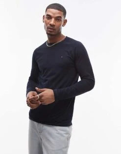 Tommy Hilfiger Signature Essential Thermal Long Sleeve Top In Navy For Men