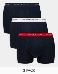 Tommy Hilfiger Signature Essential 3 Pack Trunk With Coloured Waistband In Navy For Men