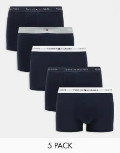 Tommy Hilfiger Signature Essential 5 Pack Trunk With Coloured Waistband In Navy For Men