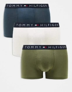 Tommy Hilfiger Original 3 Pack Trunks In Blue White Green For Men Multi