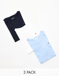 Tommy Hilfiger Signature Essential 3 Pack T-shirt In White/blue/navy For Men Multi