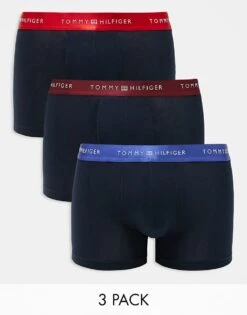 Tommy Hilfiger Signature Essential 3 Pack Trunk With Metallic Coloured Waistband In Navy For Men -Tommy Hilfiger Store 206877091 1 navy 1