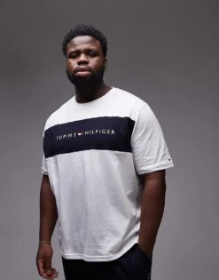 Tommy Hilfiger Plus Original Block Logo T-shirt In White For Men -Tommy Hilfiger Store 206877156 1 white 1