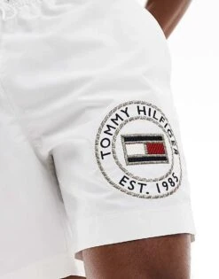 Tommy Hilfiger Logo Long Drawstring Swim Short In White For Men -Tommy Hilfiger Store 206877162 4