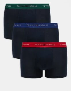 Tommy Hilfiger Signature Essential 3 Pack Trunks In Black With Red/green/blue Waistbands For Men -Tommy Hilfiger Store 206877175 1 black 1