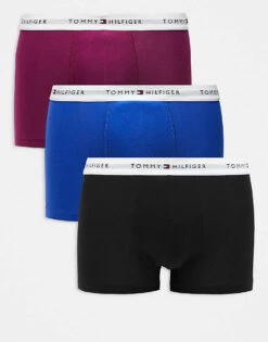Tommy Hilfiger Signature Essential 3 Pack Trunk In Black/blue/plum For Men Multi