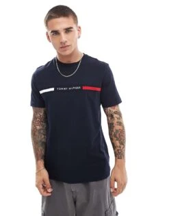 Tommy Hilfiger Linear Flag T-shirt In Navy For Men Desert Sky -Tommy Hilfiger Store 206877426 3