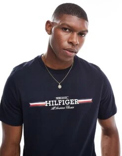 Tommy Hilfiger Chest Stripe T-shirt In Navy For Men Desert Sky
