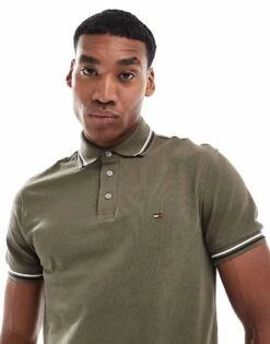 Tommy Hilfiger Tipped Slim Fit Polo Shirt In Army Green For Men
