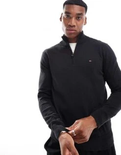 Tommy Hilfiger Essential Half Zip Jumper In Black For Men