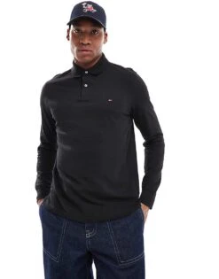 Tommy Hilfiger 1985 Regular Long Sleeve Polo Shirt In Black For Men