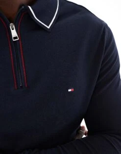 Tommy Hilfiger Long Sleeve Half Zip Polo In Navy For Men Desert Sky -Tommy Hilfiger Store 206877500 3