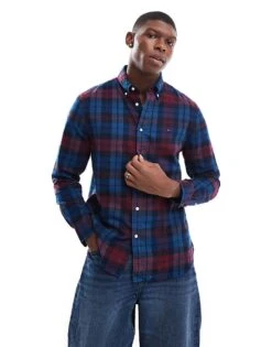 Tommy Hilfiger Brushed Check Shirt In Navy And Burgundy For Men Indigo/rouge -Tommy Hilfiger Store 206877515 4