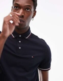 Tommy Hilfiger Tipped Slim Fit Polo Shirt In Navy For Men Desert Sky -Tommy Hilfiger Store 206877516 3