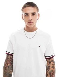 Tommy Hilfiger Stripe Cuff T-shirt In White For Men -Tommy Hilfiger Store 206877595 4