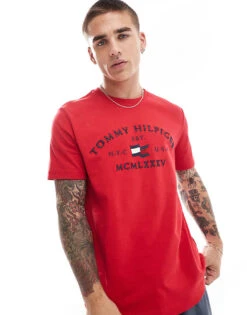 Tommy Hilfiger Nautical Arch Logo T-shirt In Bright Red For Men Primary Red -Tommy Hilfiger Store 206877625 3