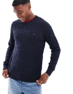 Tommy Hilfiger Classic Cable Knit Jumper In Navy For Men Desert Sky