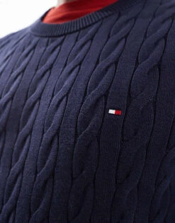 Tommy Hilfiger Classic Cable Knit Jumper In Navy For Men Desert Sky -Tommy Hilfiger Store 206877641 3