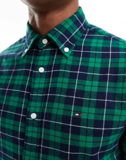 Tommy Hilfiger Brushed Check Shirt In Green For Men Green Multi Check -Tommy Hilfiger Store 206877675 4