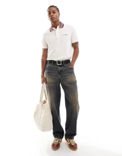 Tommy Hilfiger Striped Collar Polo Shirt In Off White For Men Ivory Petal -Tommy Hilfiger Store 206877701 2