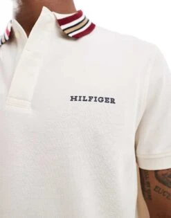 Tommy Hilfiger Striped Collar Polo Shirt In Off White For Men Ivory Petal -Tommy Hilfiger Store 206877701 3