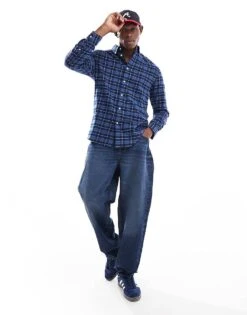 Tommy Hilfiger Brushed Check Shirt In Dark Blue For Men Aegean Sea Check