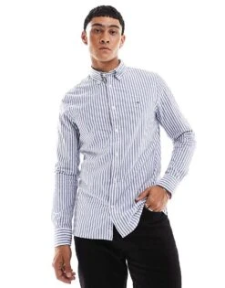 Tommy Hilfiger Classic Poplin Slim Fit Shirt In Blue Stripe For Men Mid Blue/ White