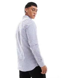 Tommy Hilfiger Classic Poplin Slim Fit Shirt In Blue Stripe For Men Mid Blue/ White -Tommy Hilfiger Store 206877839 3