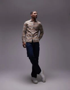 Tommy Hilfiger Brushed Shadow Check Shirt In Tan For Men Safari/ Multi -Tommy Hilfiger Store 206877867 3