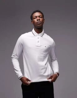 Tommy Hilfiger Tipped Long Sleeve Polo Shirt In White For Men -Tommy Hilfiger Store 206877886 4