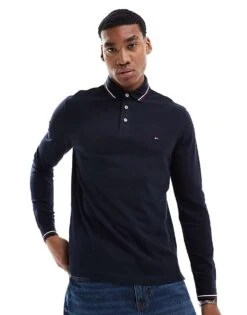 Tommy Hilfiger Tipped Long Sleeve Polo Shirt In Navy For Men Desert Sky -Tommy Hilfiger Store 206878001 1 desertsky 1