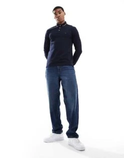 Tommy Hilfiger Tipped Long Sleeve Polo Shirt In Navy For Men Desert Sky -Tommy Hilfiger Store 206878001 3