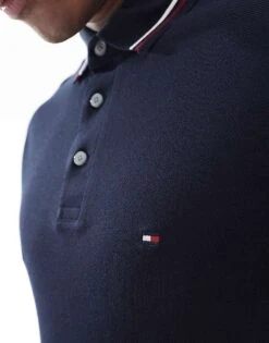 Tommy Hilfiger Tipped Long Sleeve Polo Shirt In Navy For Men Desert Sky -Tommy Hilfiger Store 206878001 4
