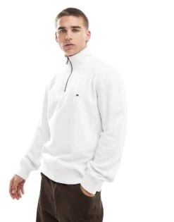 Tommy Hilfiger Essential Half Zip Sweatshirt In White For Men -Tommy Hilfiger Store 206878060 1 white 1