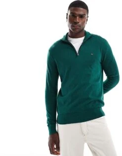 Tommy Hilfiger Essential Half Zip Jumper In Forest Green For Men Ornamental Green -Tommy Hilfiger Store 206878078 1 ornamentalgreen 1